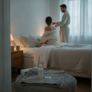 Rolig BDSM-situation med fokus på tydelig kommunikation og stop-signaler