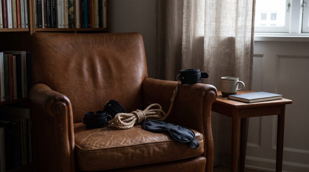 BDSM-udstyr og reb i et elegant, ikke-eksplicit miljø
