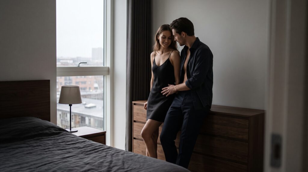 To voksne i en rolig BDSM-kontekst med fokus på relation og kommunikation