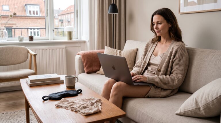 En voksen bruger der læser en guide online